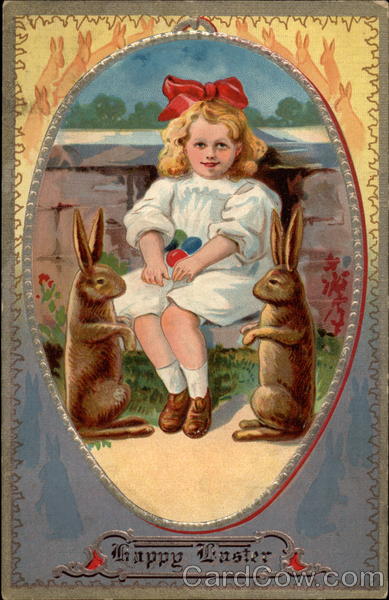 Little Girl With Two Rabbits With Children