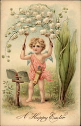 Tiny Angel Rings In Easter Postcard