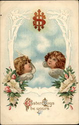 Two Cherubs On a Tableau With Angels Postcard Postcard