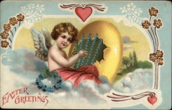 A Cherub Playing Music With golden Egg Postcard