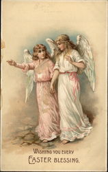 Two Angels Dressed in Pink and White With Angels Postcard Postcard