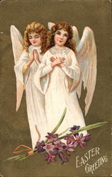 Two Young Angels With Flowers With Angels Postcard Postcard