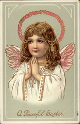 Little Angel Girl Praying With Angels Postcard Postcard