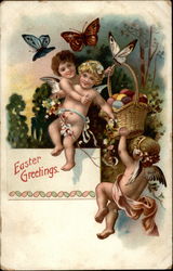 Cherubs With Eggs And Balancing In Midair With Angels Postcard Postcard