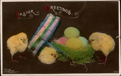 Four Chicks WIth Colored Easter Eggs With Chicks Postcard Postcard