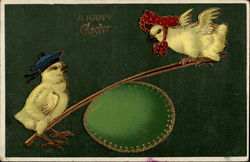 Chicks Balancing On A Embroidered Egg With Chicks Postcard Postcard