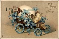 Bird Delivering Egg in Carriage With Chicks Postcard Postcard