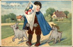 Little Boy with Pesty Dogs Postcard