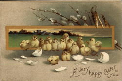 Chicks In Front Of a Landscape Painting With Chicks Postcard Postcard