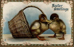 Baby Ducks Kissing By A Basket Postcard