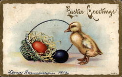 Duck With Two Colored Easter Eggs Postcard