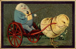 Humpty Dumpty driving wagon Eggs Postcard Postcard