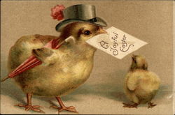 One chick giving another chick an Easter card Postcard