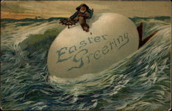 A Sea Captain Riding An Egg On The Ocean Postcard