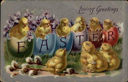 Yellow Chicks Spell Out E-A-S-T-E-R With Chicks Postcard Postcard