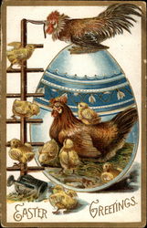 Chicken with chicks and large Easter egg Postcard Postcard