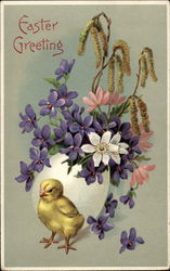 Easter chick with flowers With Chicks Postcard Postcard