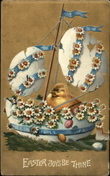 Festive Easter Egg Boat and Chick Eggs Postcard Postcard