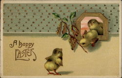 Three Easter Chicks With Twig With Chicks Postcard Postcard