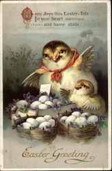 Happy Chicks With Baskets of Eggs With Chicks Postcard Postcard