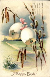 Eggshell Flowers on Pussy Willow Branches Postcard Postcard