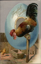 Junior Wishes Rooster Dad a Joyful Easter With Chicks Postcard Postcard