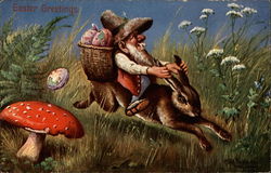 Gnome Riding Bunny Postcard