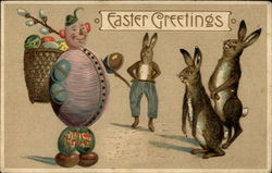 Easter Bunnies and an Easter Clown Postcard