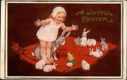 Girl Rejoices Over Newly Hatched Chick While Bunnies Look On With Children Postcard Postcard