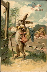 Easter bunny with children Postcard Postcard