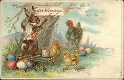 Easter bunny painting sign Postcard