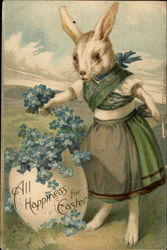 Bunny Picking Flowers From Cracked Egg Postcard