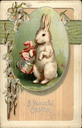 Easter Rabbit Holding a Flowered Box Postcard