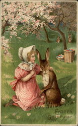 Girl hugging bunny Postcard