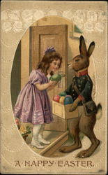 Little Girl Meets Easter Egg Delivery With Children Postcard Postcard