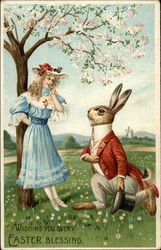 Well-dressed Bunny Proposes to Pretty Girl Postcard