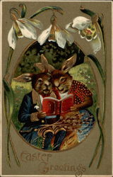 Bunny Couple Read Together Postcard