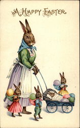 Easter bunny mother with bunny children Postcard