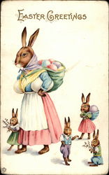 Easter bunny mom with her children With Bunnies Postcard Postcard