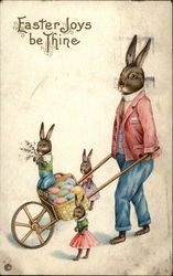 Easter Bunny and family Delivering Eggs Postcard