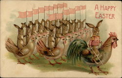 The Bunny Cavalry Mounted on Chickens With Bunnies Postcard Postcard