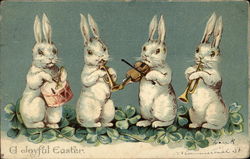 Easter bunnies playing instruments With Bunnies Postcard Postcard