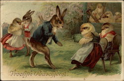 Rabbit asking a chick to dance With Bunnies Postcard Postcard