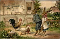 Bunny Girl and Boy With Chickens Postcard