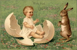 Baby Human Hatches from an Egg With Children Postcard Postcard