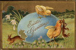 Bunny Running Out Of Cracked Eggs With Chicks Around Postcard Postcard