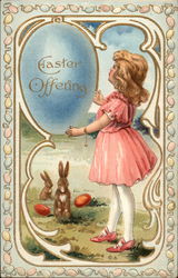 Little girl looking and holding a large egg Eggs Postcard Postcard