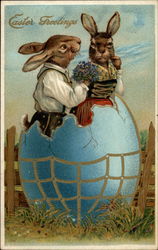 Easter bunny couple courting Postcard