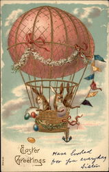 Rabbits flying in A Hot Air Balloon With Bunnies Postcard Postcard