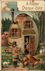 Bunny Welcomes Guests to His Egg House Postcard